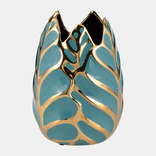 Sagebrook Home Ceramic 8"h Leaf Vase Turquoise/gold Wishlist Create New