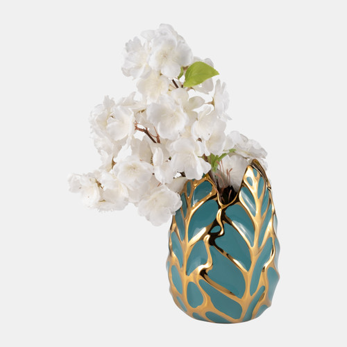 Sagebrook Home Ceramic 8"h Leaf Vase Turquoise/gold Wishlist Create New