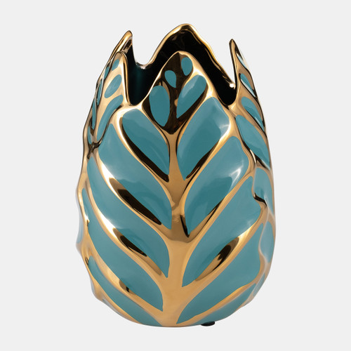sagebrook home Ceramic 8"h Leaf Vase Turquoise/gold Wishlist Create New