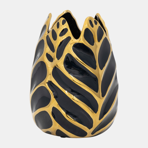 Sagebrook Home Ceramic 8" Leaf Vase Drk Navy/gold Wishlist Create New