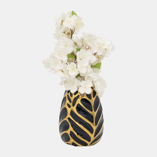 Sagebrook Home Ceramic 8" Leaf Vase Drk Navy/gold Wishlist Create New