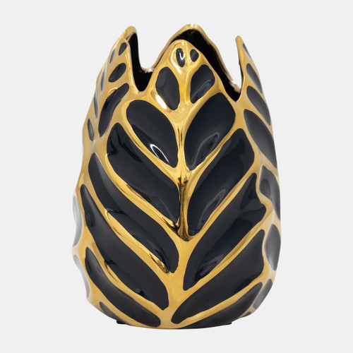 sagebrook home Ceramic 8" Leaf Vase Drk Navy/gold Wishlist Create New