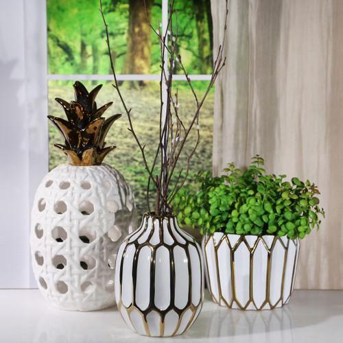 Sagebrook Home Ceramic Vase 8" White/gold Wishlist Create New