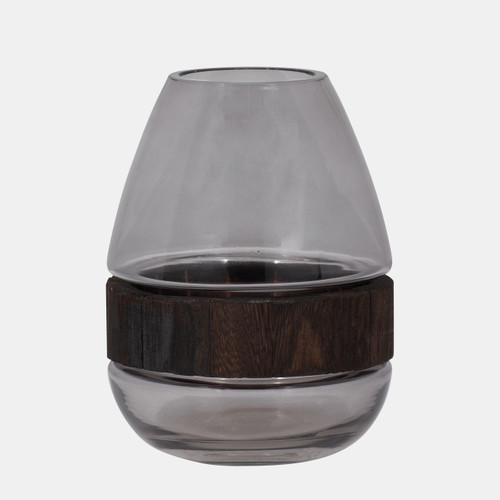 Sagebrook Home Glass 10" Belly Vase W/ Wood Band Clear Wishlist Create New