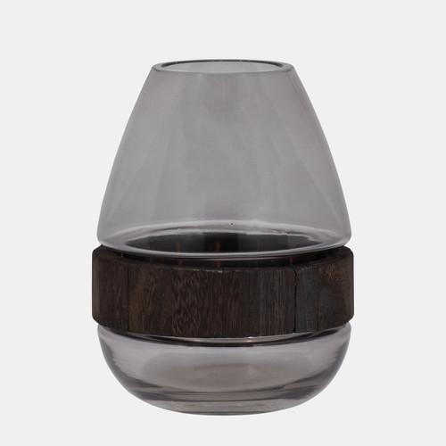 sagebrook home Glass 10" Belly Vase W/ Wood Band Clear Wishlist Create New