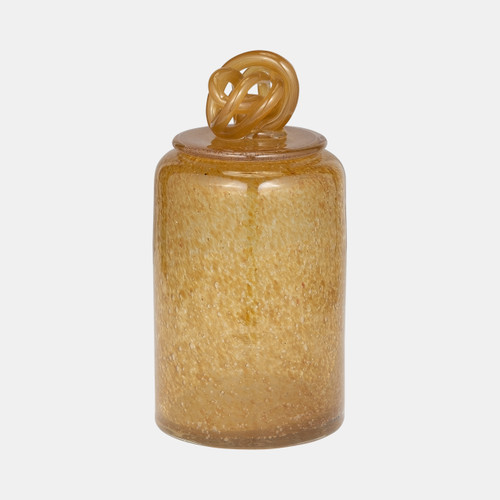 Sagebrook Home Glass 10" Jar W/ Knot Lid Amber Bubble Wishlist Create New