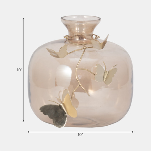 Sagebrook Home Glass 10" Vase W/ Butterfly Garland Gold Wishlist Create New