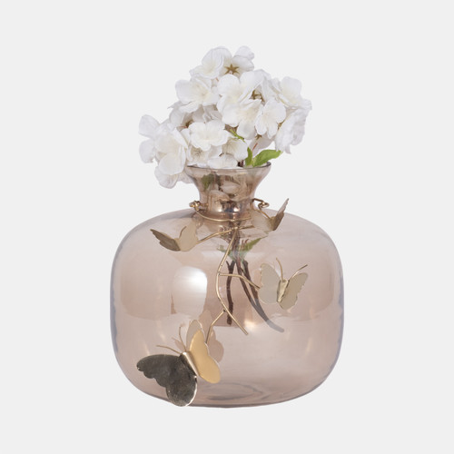 Sagebrook Home Glass 10" Vase W/ Butterfly Garland Gold Wishlist Create New