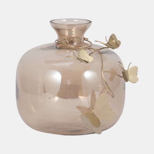 Sagebrook Home Glass 10" Vase W/ Butterfly Garland Gold Wishlist Create New