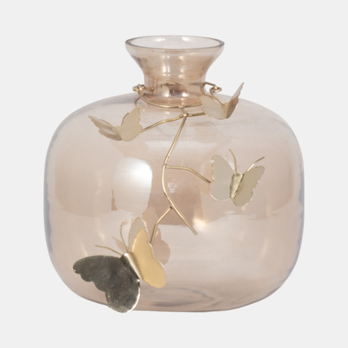 sagebrook home Glass 10" Vase W/ Butterfly Garland Gold Wishlist Create New