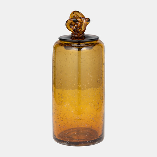 sagebrook home Glass 12" Jar W/ Knot Lid Dark Amber Wishlist Create New