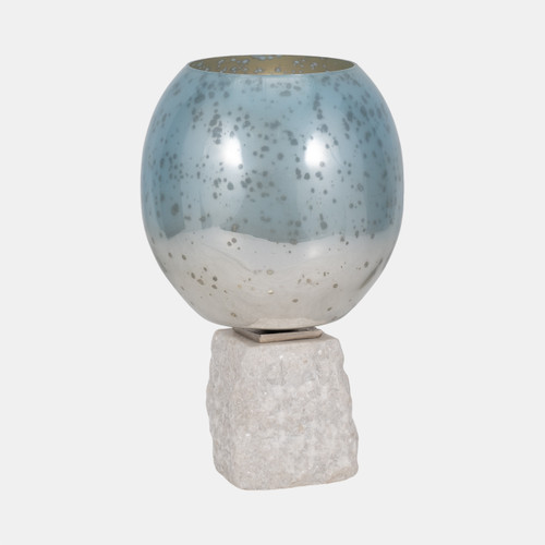 Sagebrook Home Glass 13" Bowl Pillar Holder Marble Base Aqua/wh Wishlist Create New