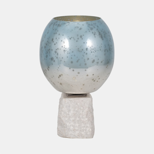 Sagebrook Home Glass 13" Bowl Pillar Holder Marble Base Aqua/wh Wishlist Create New