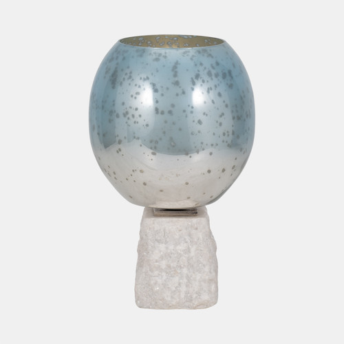 sagebrook home Glass 13" Bowl Pillar Holder Marble Base Aqua/wh Wishlist Create New