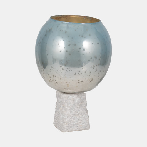 Sagebrook Home Glass 15" Bowl Pillar Holder Marble Base Aqua/wh Wishlist Create New