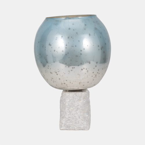 Sagebrook Home Glass 15" Bowl Pillar Holder Marble Base Aqua/wh Wishlist Create New