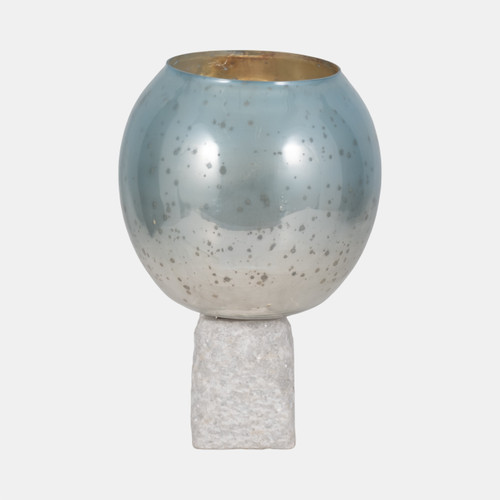 sagebrook home Glass 15" Bowl Pillar Holder Marble Base Aqua/wh Wishlist Create New