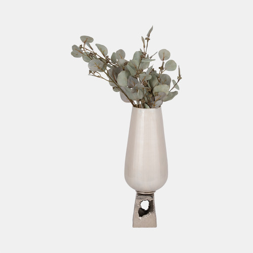 Sagebrook Home Glass 19"h Vase W/ Metal Base Pearl White Wishlist Create New