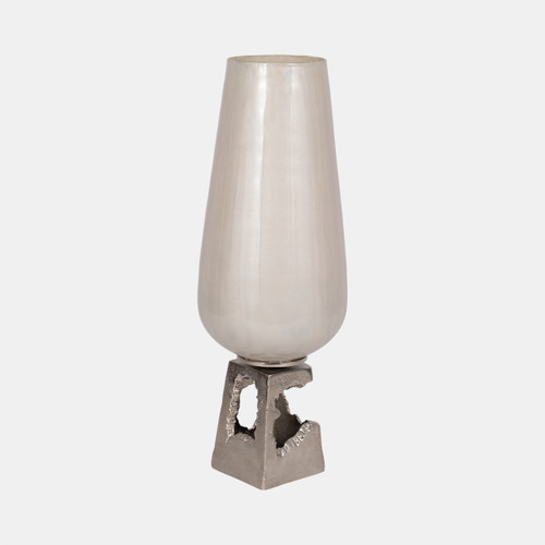 Sagebrook Home Glass 19"h Vase W/ Metal Base Pearl White Wishlist Create New