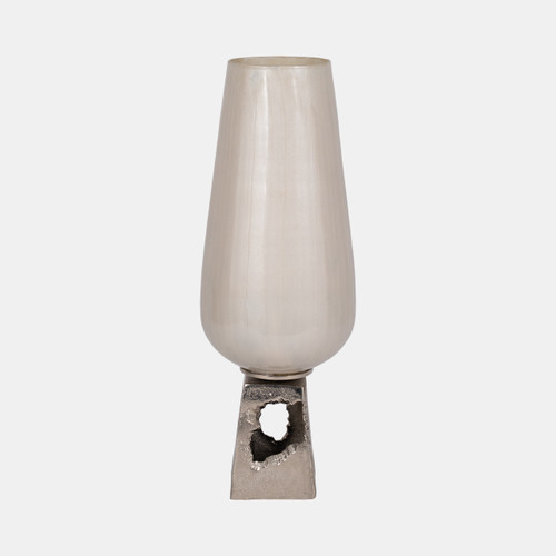 sagebrook home Glass 19"h Vase W/ Metal Base Pearl White Wishlist Create New
