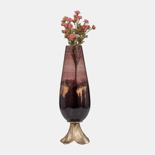 Sagebrook Home Glass 19" Vase W/ Leaf Base Bronze Wishlist Create New
