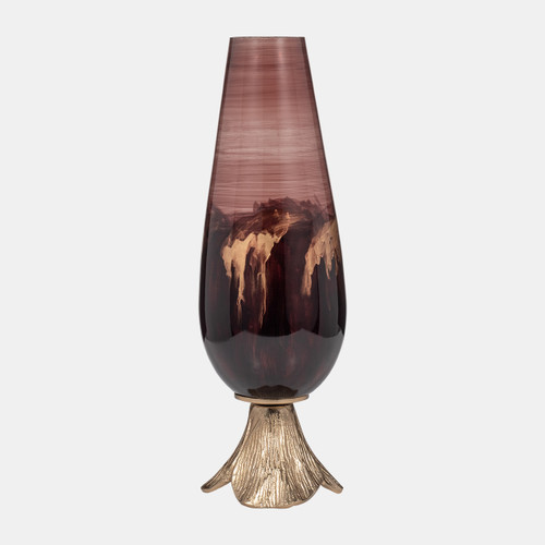 sagebrook home Glass 19" Vase W/ Leaf Base Bronze Wishlist Create New