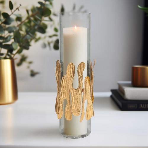 Sagebrook Home Glass 20"h Candle Holder W/ Metal Detail Gray/ch Wishlist Create New