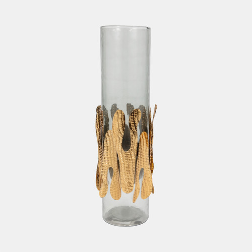 Sagebrook Home Glass 20"h Candle Holder W/ Metal Detail Gray/ch Wishlist Create New