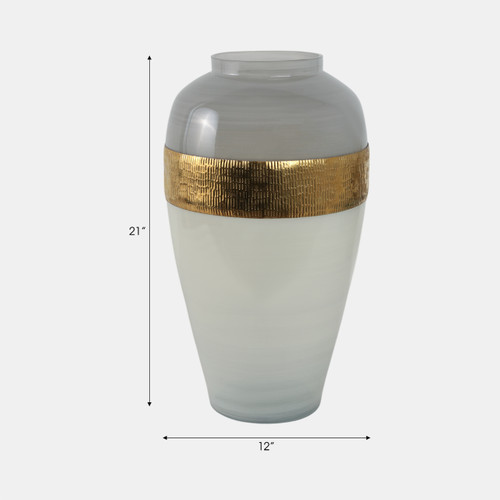 Sagebrook Home Glass 21"h Ginger Vase W/ Brass Band White Wishlist Create New