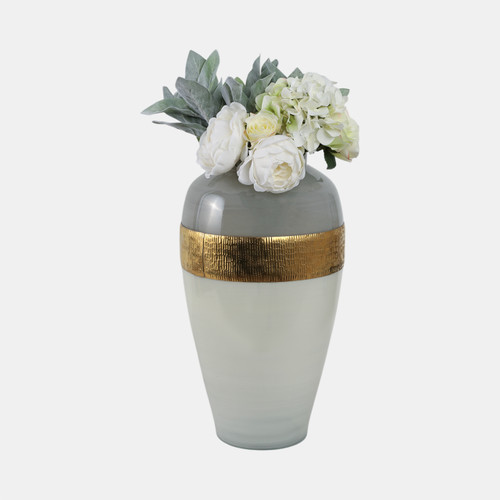 Sagebrook Home Glass 21"h Ginger Vase W/ Brass Band White Wishlist Create New