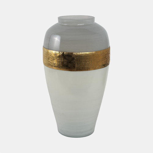 Sagebrook Home Glass 21"h Ginger Vase W/ Brass Band White Wishlist Create New