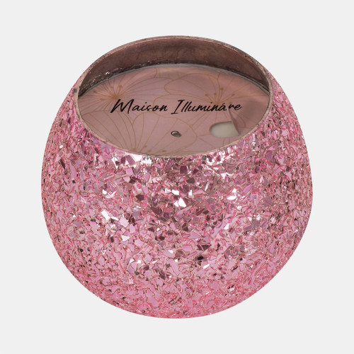Sagebrook Home Glass 4" 11 Oz Crackled Scented Candle Pink Wishlist Create New