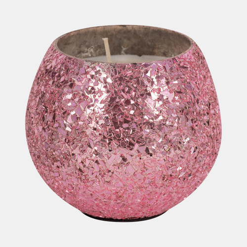 Sagebrook Home Glass 4" 11 Oz Crackled Scented Candle Pink Wishlist Create New