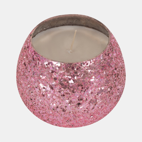 Sagebrook Home Glass 4" 11 Oz Crackled Scented Candle Pink Wishlist Create New