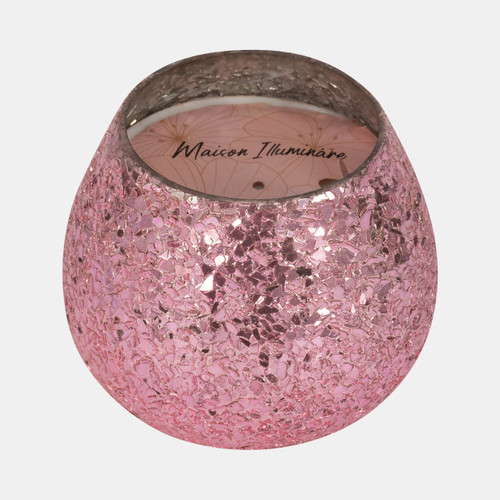 Sagebrook Home Glass 5" 17 Oz Crackled Scented Candle Pink Wishlist Create New