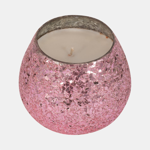 Sagebrook Home Glass 5" 17 Oz Crackled Scented Candle Pink Wishlist Create New