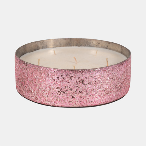 Sagebrook Home Glass 8" 49 Oz Crackled Bowl Scented Candle Pink Wishlist Create New