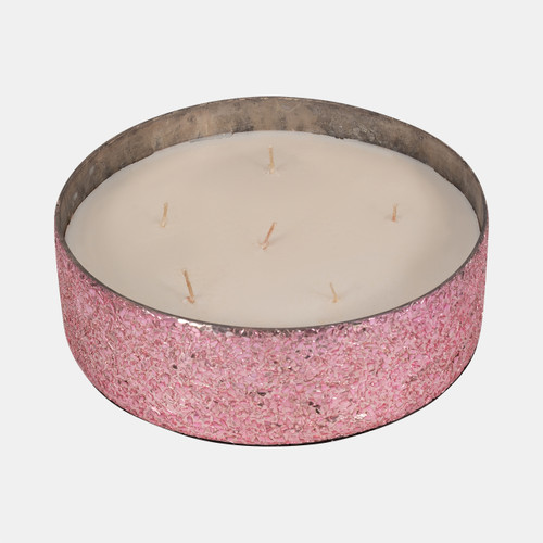Sagebrook Home Glass 8" 49 Oz Crackled Bowl Scented Candle Pink Wishlist Create New