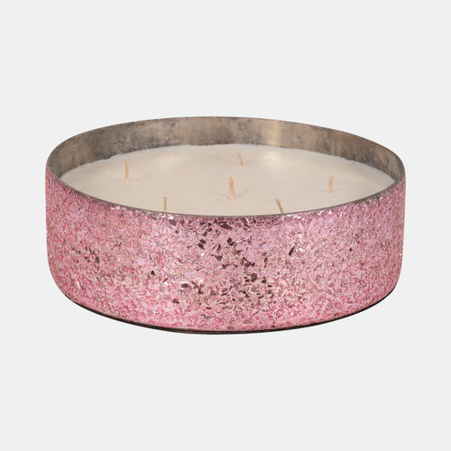 sagebrook home Glass 8" 49 Oz Crackled Bowl Scented Candle Pink Wishlist Create New