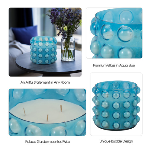 Sagebrook Home Glass 9" 102 Oz Bubble Candle Blue Wishlist Create New