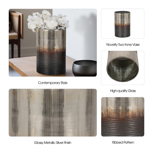 Sagebrook Home Glass 9" Metallic 2-tone Vase Silver Wishlist Create New