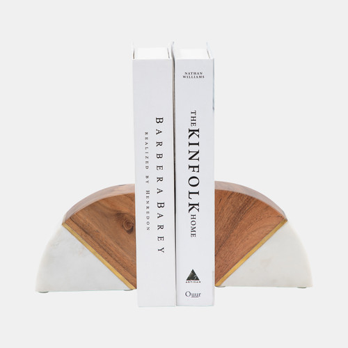 Sagebrook Home Marble S/2 5" Bookends W/ Wood And Brass Detail Wishlist Create New