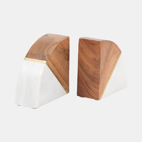 Sagebrook Home Marble S/2 5" Bookends W/ Wood And Brass Detail Wishlist Create New