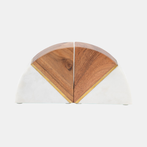 sagebrook home Marble S/2 5" Bookends W/ Wood And Brass Detail Wishlist Create New