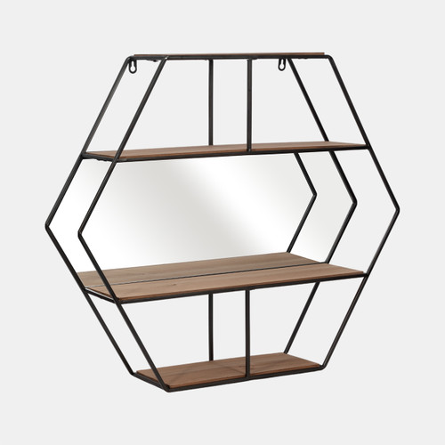 Sagebrook Home Metal 24" Hexagon Wall Shelf W/ Mirror Brown Wishlist Create New
