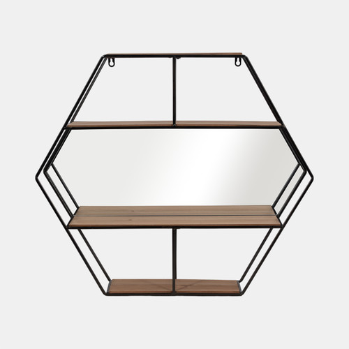 sagebrook home Metal 24" Hexagon Wall Shelf W/ Mirror Brown Wishlist Create New