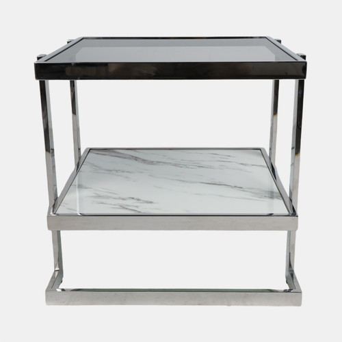 Sagebrook Home Metal/marble Glass Side Table Silver/white Kd Wishlist Create New