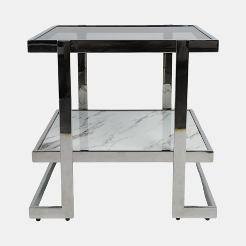 Sagebrook Home Metal/marble Glass Side Table Silver/white Kd Wishlist Create New
