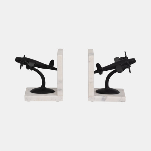 sagebrook home Metal S/2 6" Airplane Bookends On Marble Blk/wht Wishlist Create New