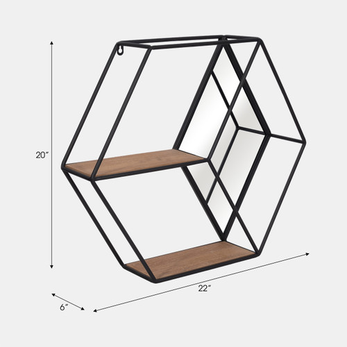 Sagebrook Home Metal/wood 20" Hexagon Mirrored Wall Shelf Black Wishlist Create New